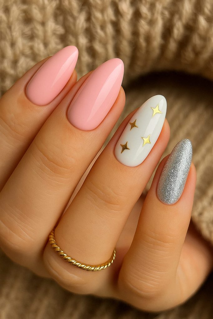 Starry Pink and Silver Glam Mani