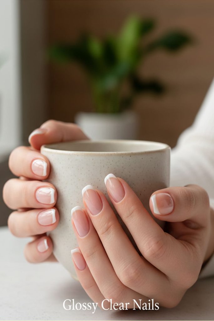 Simple Nail Designs for Short Nails- Glossy Clear Nails