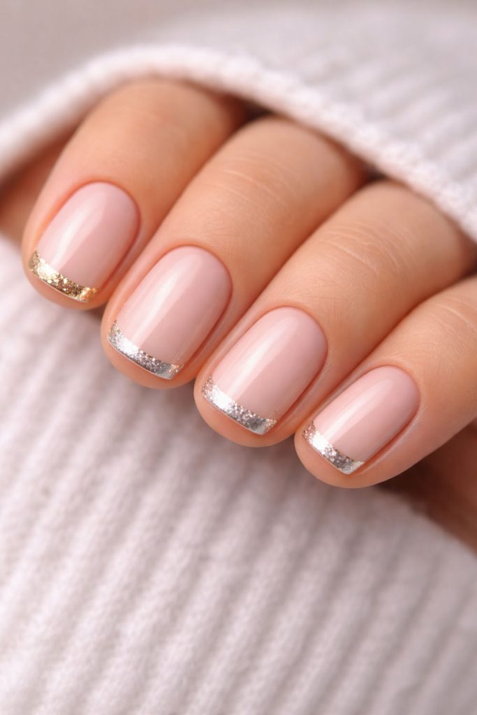 Neutral Nails with Metallic Accents