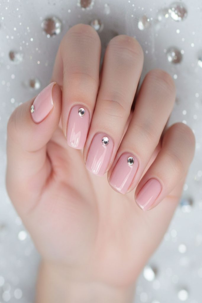 Rhinestone Accents on Short Nails