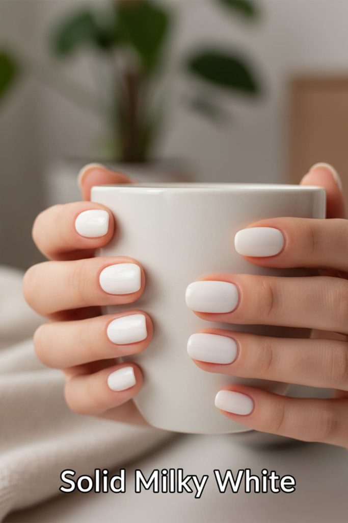 Simple White Nail Designs- Solid milky white