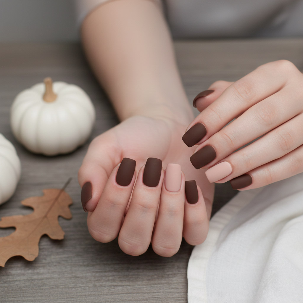Solid matte brown nails